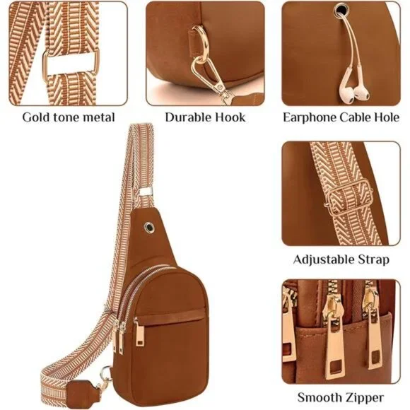 Sling Bags Small Vegan Leather Fashion Camel - Picture 5 of 7